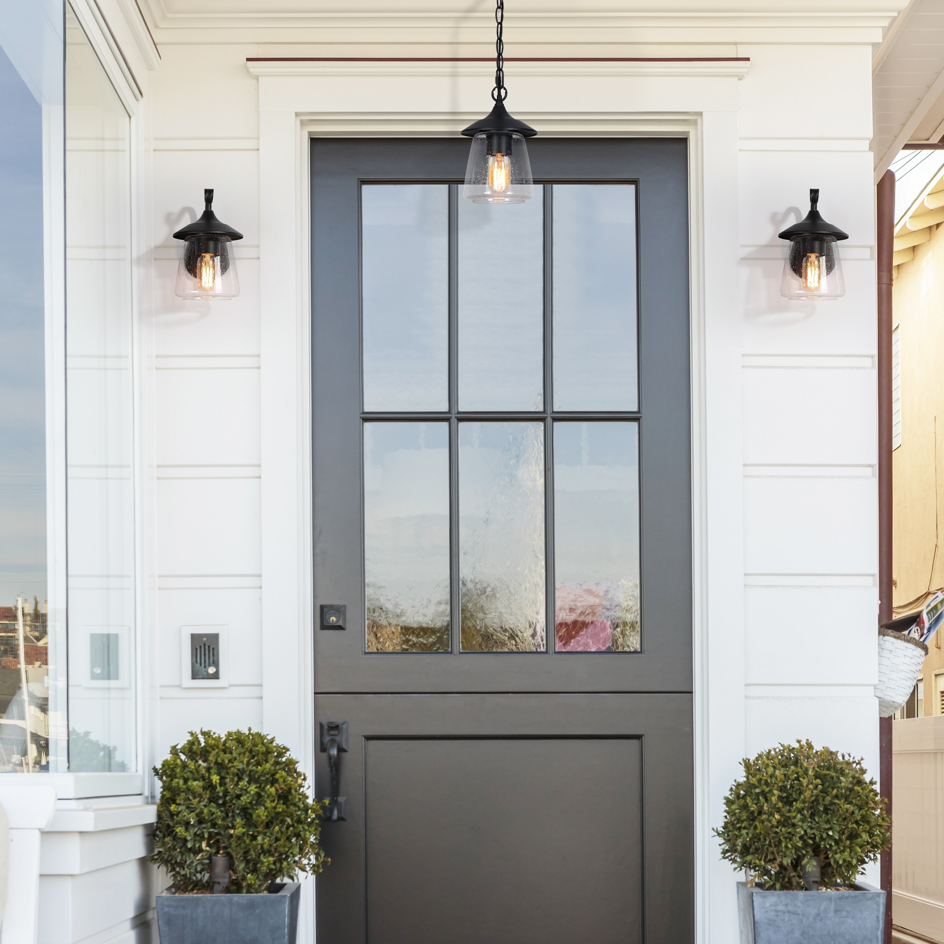 Modern Farmhouse 1 Light Porch Patio Outdoor Hanging Pendant Lights D 6.25 x H 9.4
