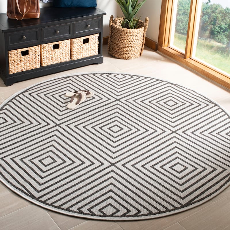SAFAVIEH Linden Loris Indoor/ Outdoor Waterproof Patio Backyard Rug - 6'7" Round - Light Grey/Charcoal