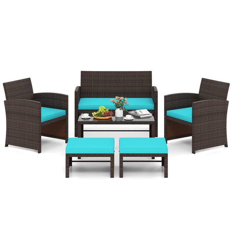 Gymax 6 PCS Patio Furniture Set w/ 1 Loveseat 1 Coffee Table 2