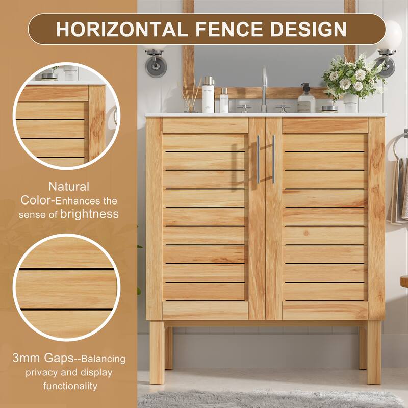 Bathroom Vanity with Ceramic Sink, athroom Storage Cabinet with 2 Soft Close Doors, Bathroom Vanity with Large Storage Space