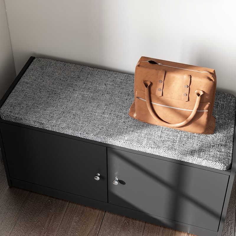 35.8"W White Storage Bench with Drawers and Padded Seat Cushion
