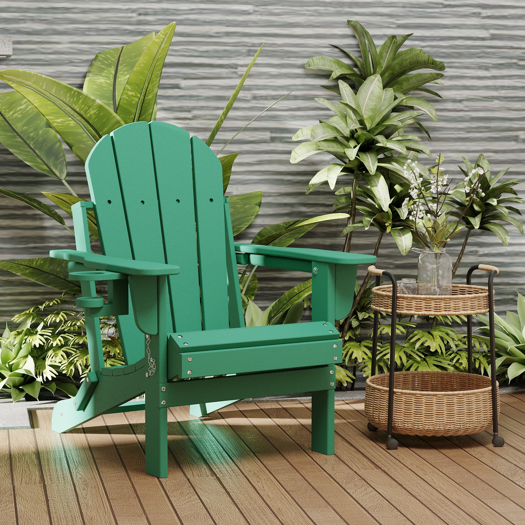 Outdoor Folding Adirondack Chair Patio Chair with Cup Holder On