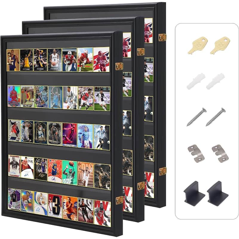 36 Graded Sports Card Display Case, Baseball Card Display Case, Trading Card Display Case Football Cards, 98% UV Protection - Vertical 3-Pack