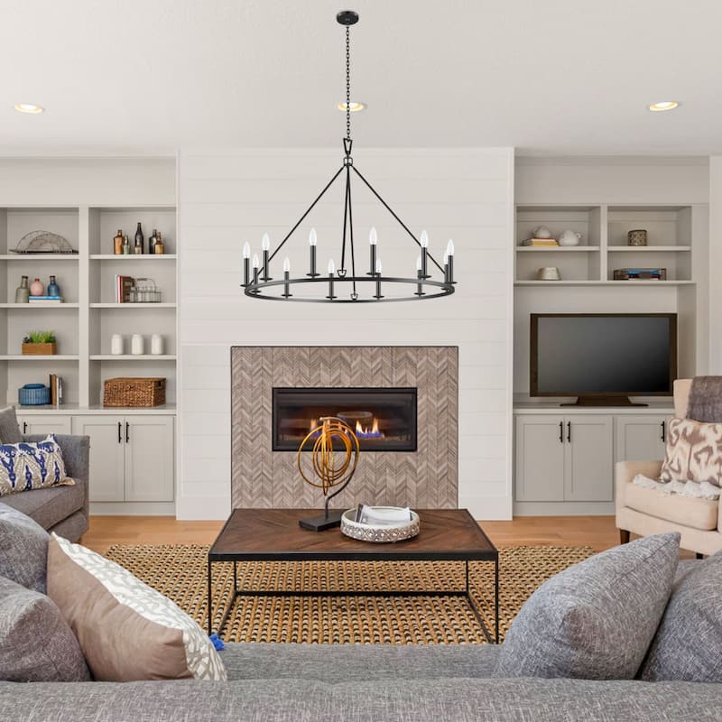 KAWOTI 12 - Light Dimmable Wagon Wheel Chandelier