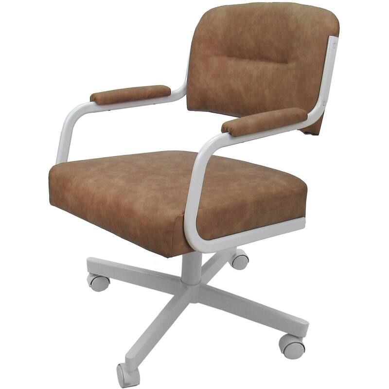 Swivel Kitchen Dining Caster Chair with Wheels - M-110 - N/A - Pecan Brown Vinyl - White