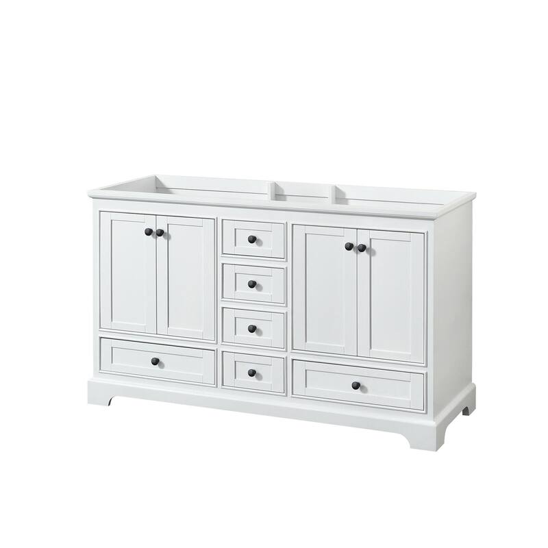 Wyndham Collection Deborah 59-1/4" Free Standing Double Wood Vanity - White / Matte Black Hardware