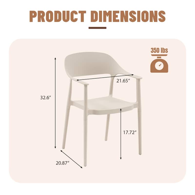 Outdoor Stackable Plastic Chairs Dining Chair Set 4-Piece Lightweight Curved Backrest Armchair