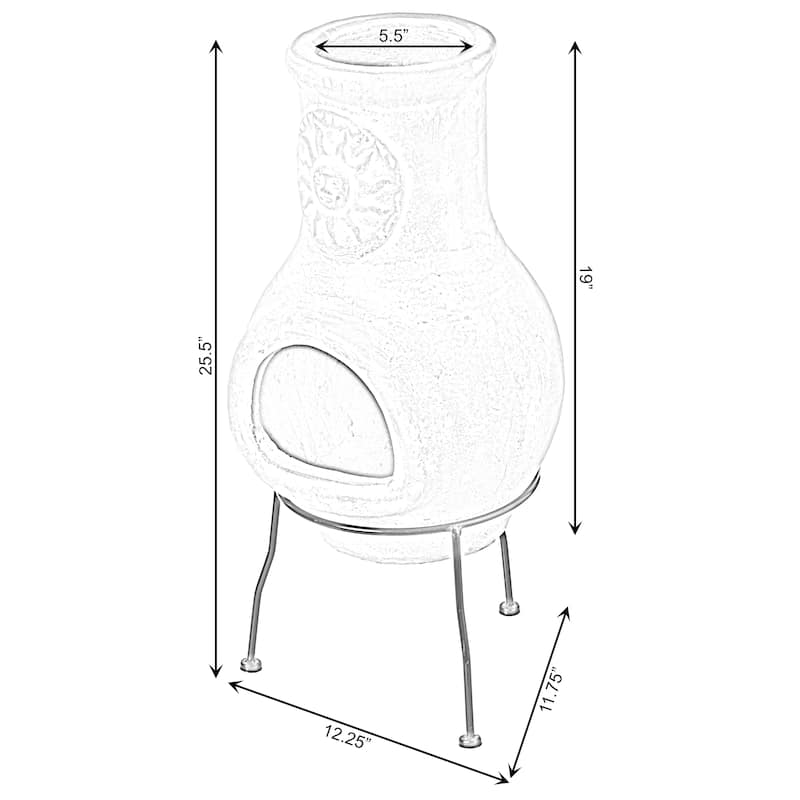 Outdoor Clay Chiminea Sun Design Charcoal Burning Fire Pit - 12" Diameter x 25.50" High