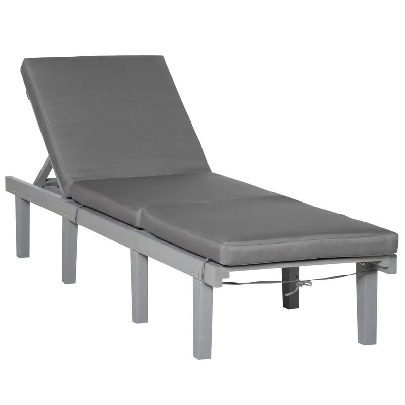 Wood Chaise Lounge, Outdoor Recliner, 4-Pos Adjustable with Cushioned