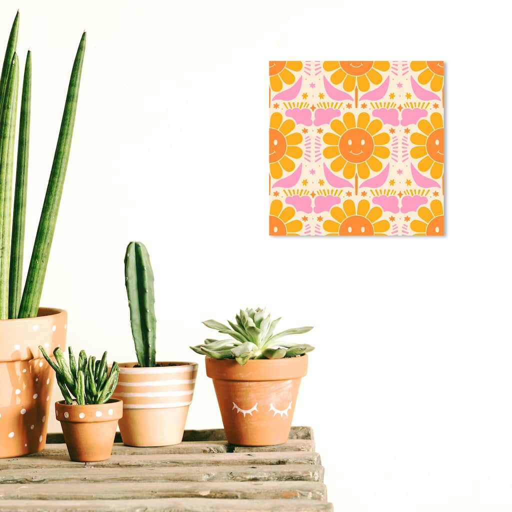 Wynwood Studio Canvas Floral and Botanical The Childish Retro Sun Yellow Modern & Contemporary Wall Art Canvas Print