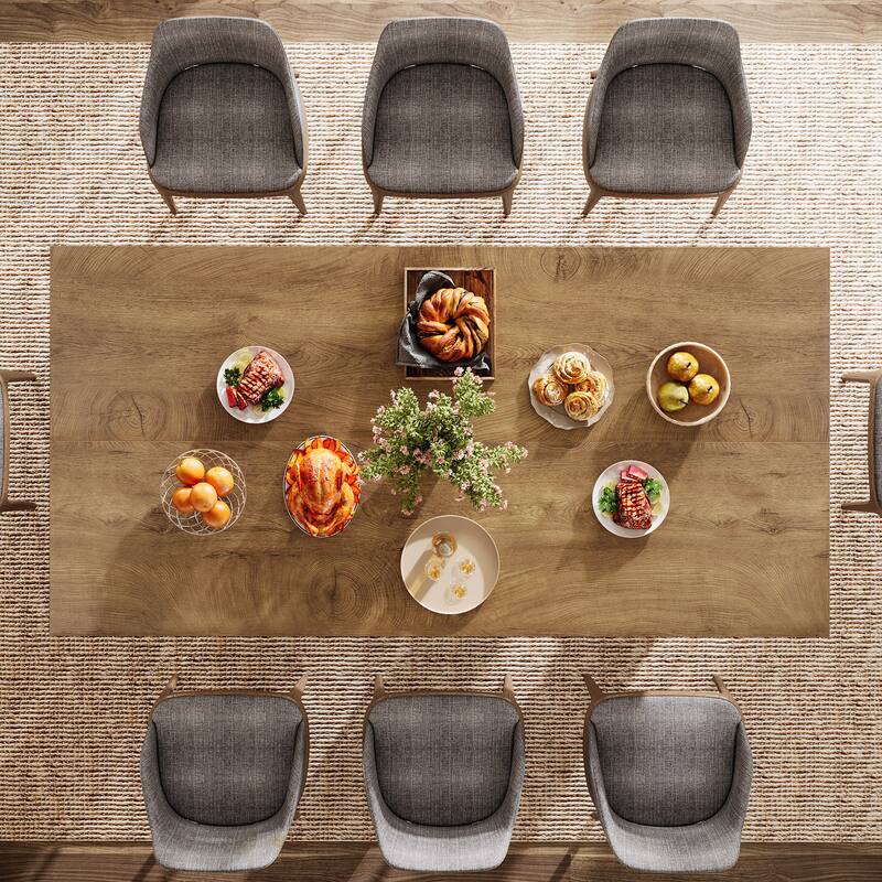 63-Inch Dining Table for 6-8, Brown Rectangular Kitchen Table with Strong Geometric Frame