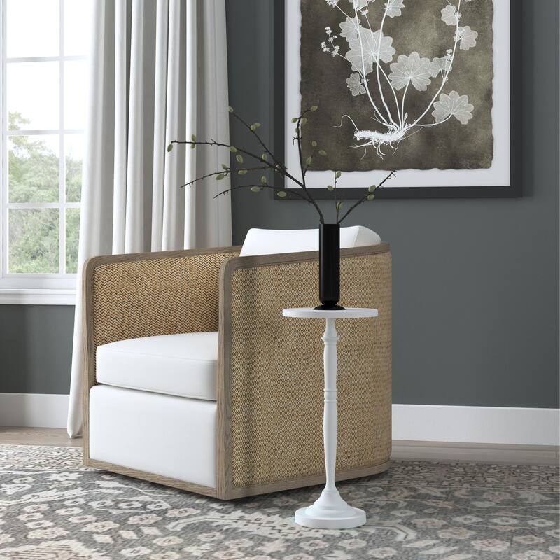 Landon Outdoor Round Metal Pedestal Side Table - White