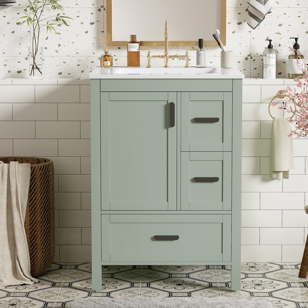 GDFStudio - Seren Bathroom Vanity with Ceramic Sink, Soft-Close Door, Drawers & Adjustable Shelf