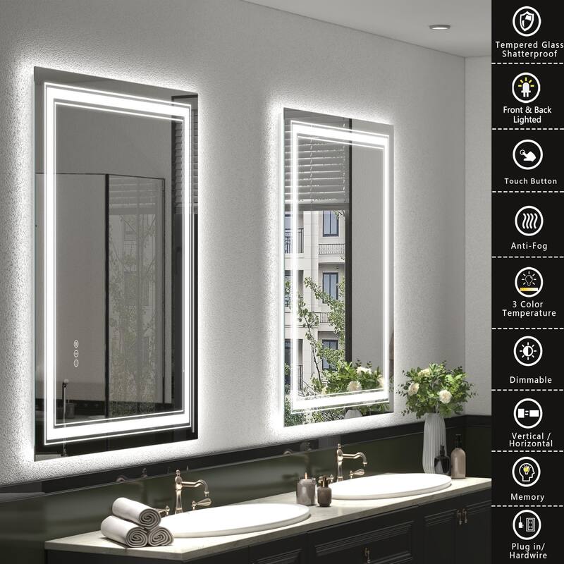 20x28 Inch Frameless LED Bathroom Mirror,Smart Mirror - White