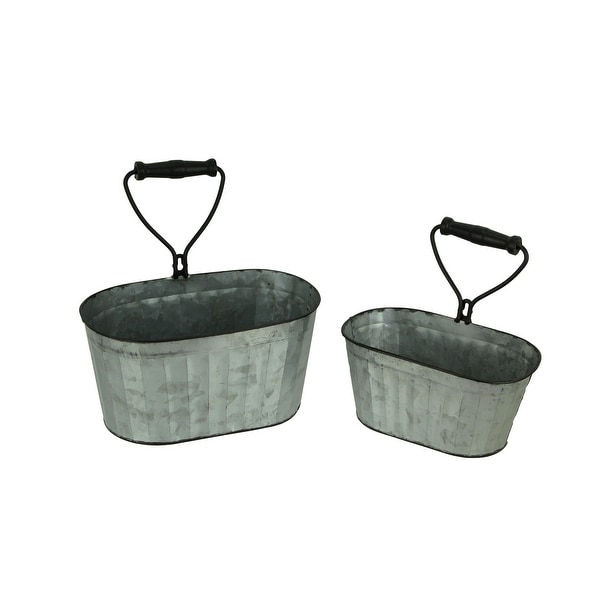 Galvanized Tin Indoor Outdoor Hanging Tub Planters with Built-In Handle Set of 2 - 11 X 11 X 6.75 inches
