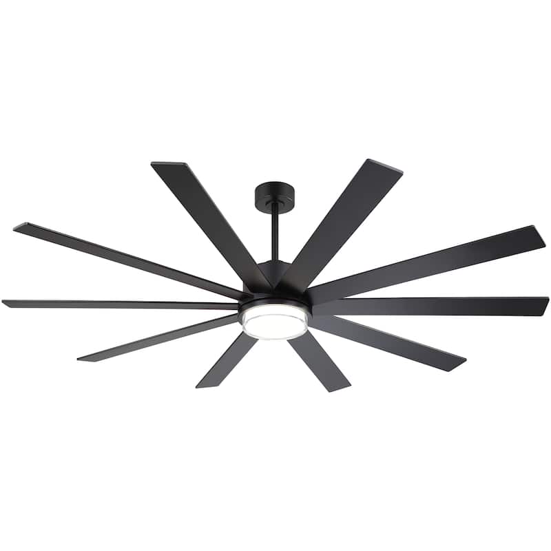 75"/80" Modern Matte Black Ceiling Fan with LED Light and Remote(8/10 Blades)