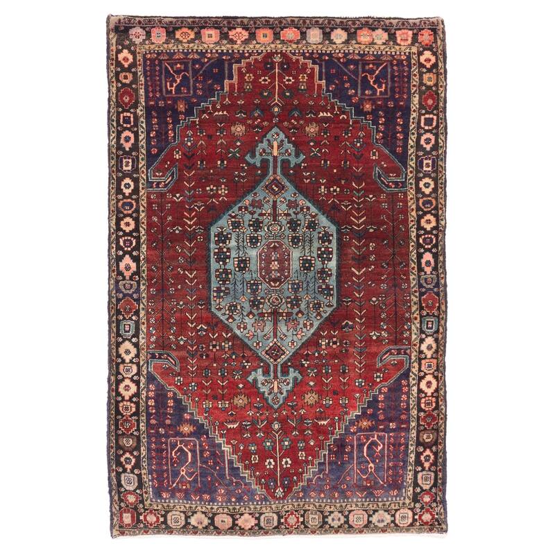 ECARPETGALLERY Hand-knotted Anatolian Vintage Dark Red Wool Rug - 4'1 x 6'4