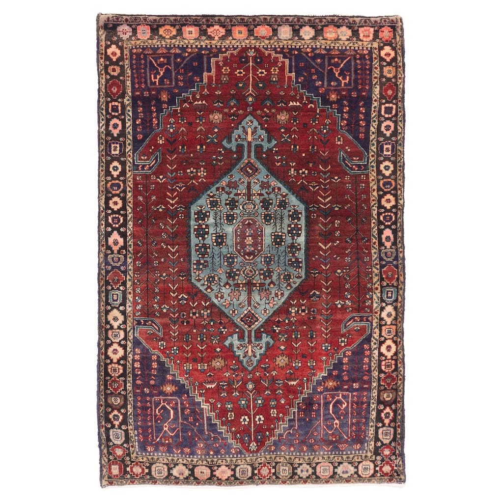 ECARPETGALLERY Hand-knotted Anatolian Vintage Dark Red Wool Rug - 4'1 x 6'4