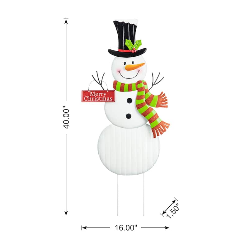Glitzhome Metal Christmas Snowman Nutcracker Gnome Family Yard Stakes Wall Decor