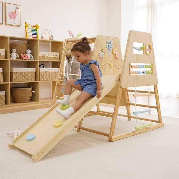 slide 2 of 7, Avenlur Cherry 5-in-1 Wooden Indoor Climber - Montessori Play Gym for Toddlers & Kids - Natural Natural