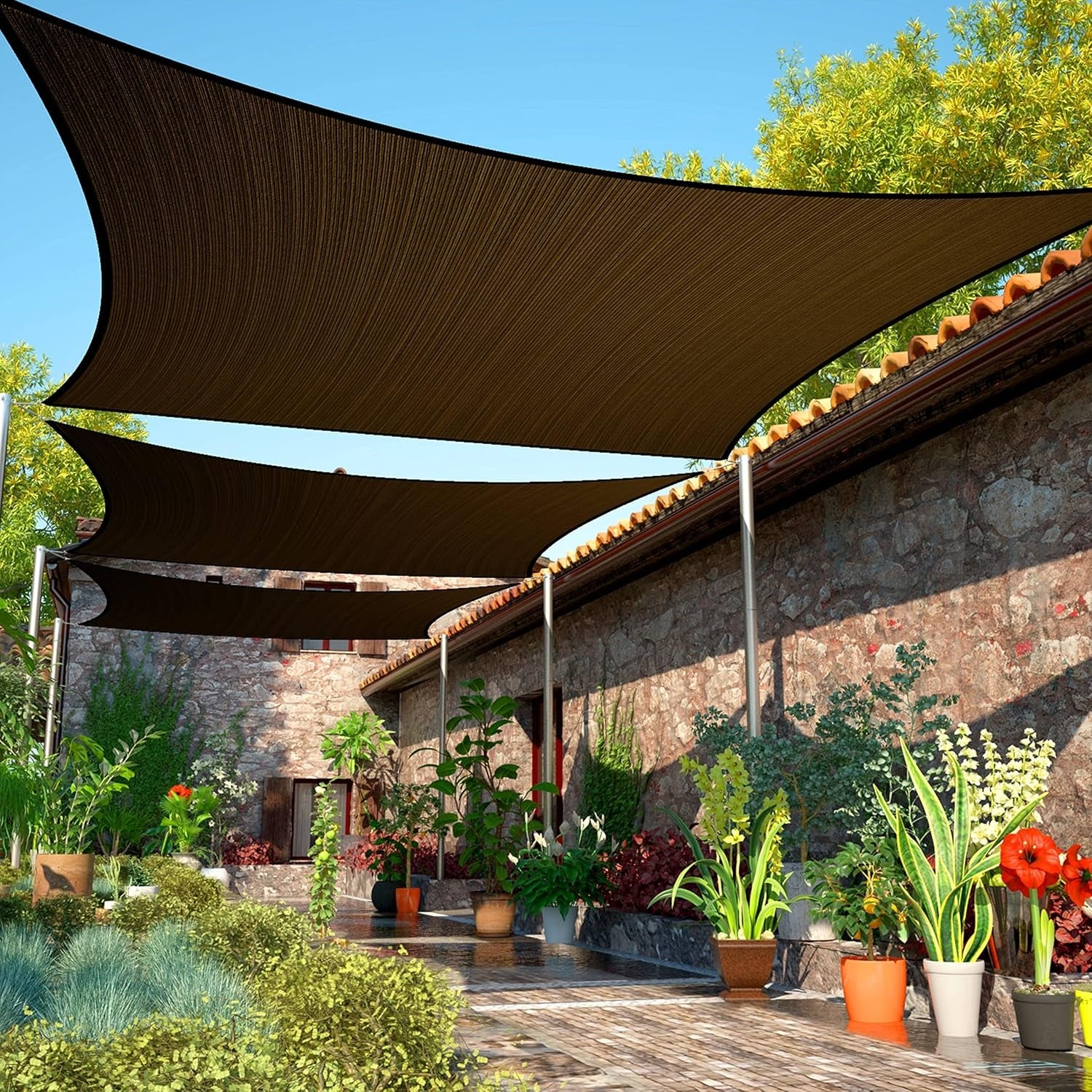 8' x 19' Brown Rectangle Sun Shade Sail, UV Resistant, Water and Air Permeable, Heavy Duty Outdoor Canopy Fabric