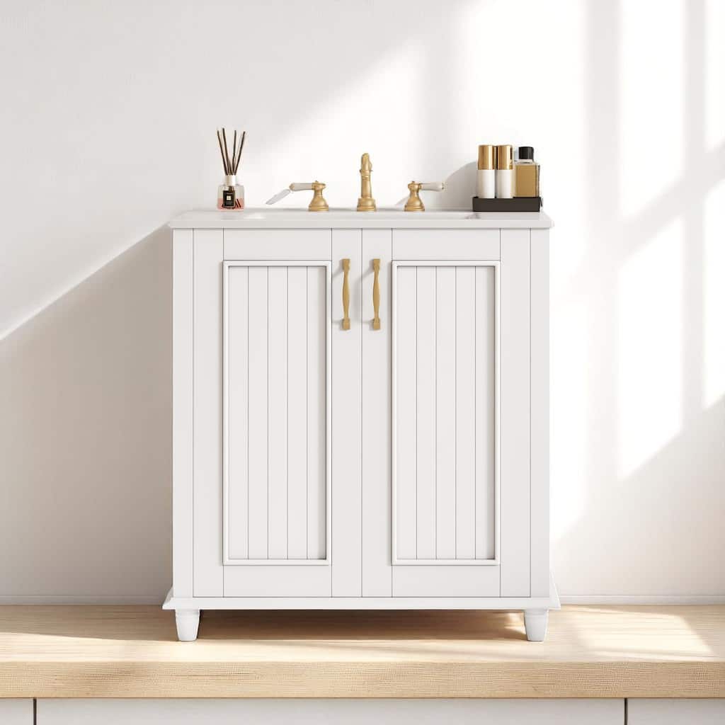 Modern 30 Inch Bathroom Vanity with Sink, Soft Close Door, Hidden Drawer, Solid Wood and MDF Storage Cabinet