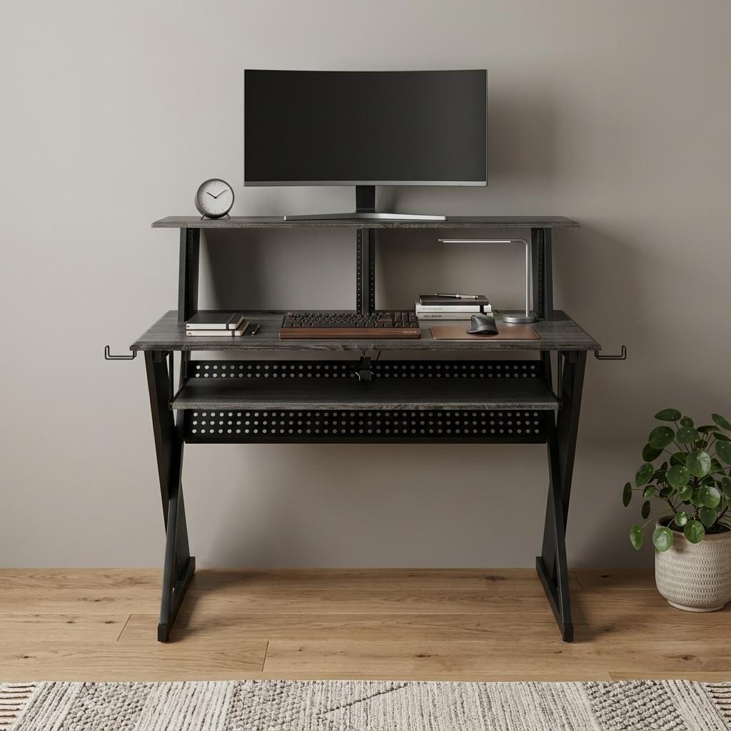 HomeRoots 47" Black Wood and Metal Computer Desk