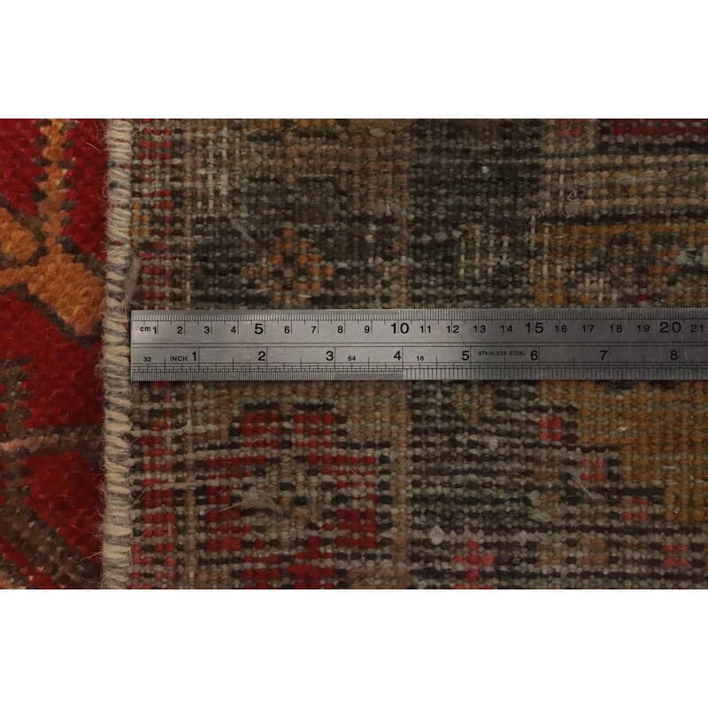 Hand Knotted Oriental 100% Wool Carpet Traditional Geometric Red Tabriz Runner Rug - 10' 7'' X 3' 1''