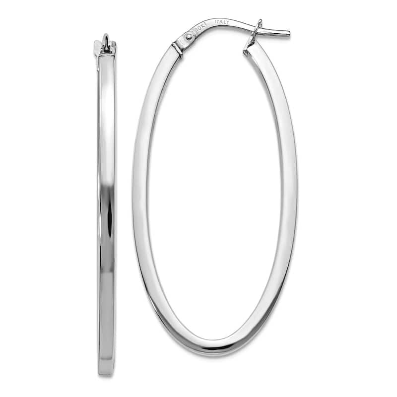 Curata 10k Yellow or White Gold 41x6mm Polished Long Oval Hinged Hoop Earrings - White Gold