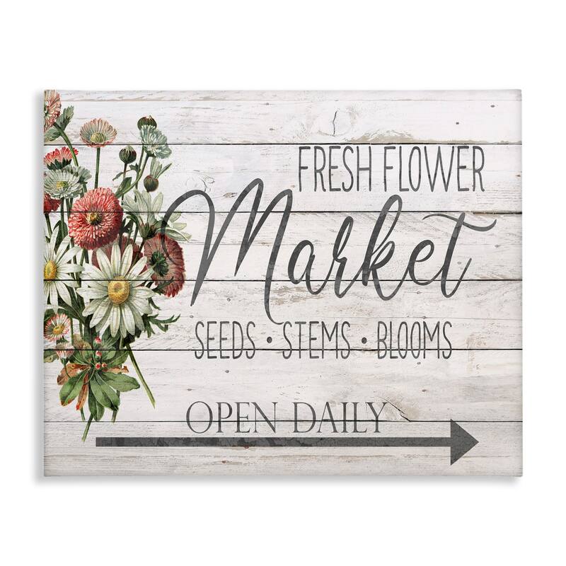 Stupell Farmhouse Planked Look Fresh Flower Market Open Daily Canvas Wall Art, 16 x 20, Proudly Made in USA - Multi-Color - 24 x 30
