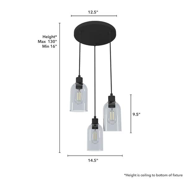 dimension image slide 2 of 3, Hunter Lochemeade 3 Light Cluster Ceiling Pendant - Kitchen Island, Dining Table - Modern Farmhouse, Industrial, Contemporary