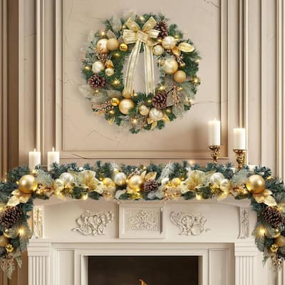24 Inch Christmas Wreath with Christmas Balls, Pine Cones - N/A