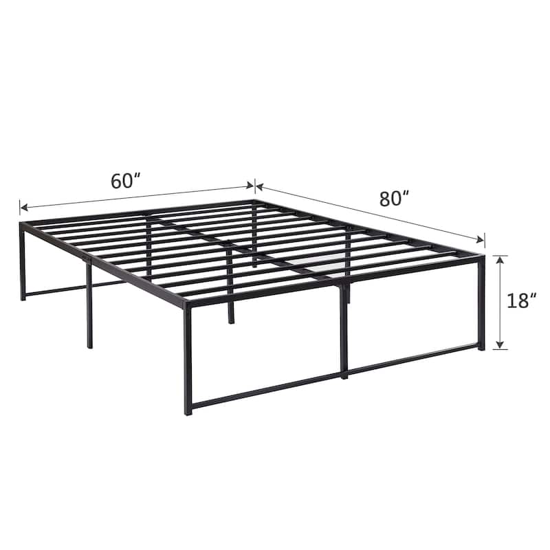 18-Inch Queen Size Metal Platform Bed Frame with Steel Slat