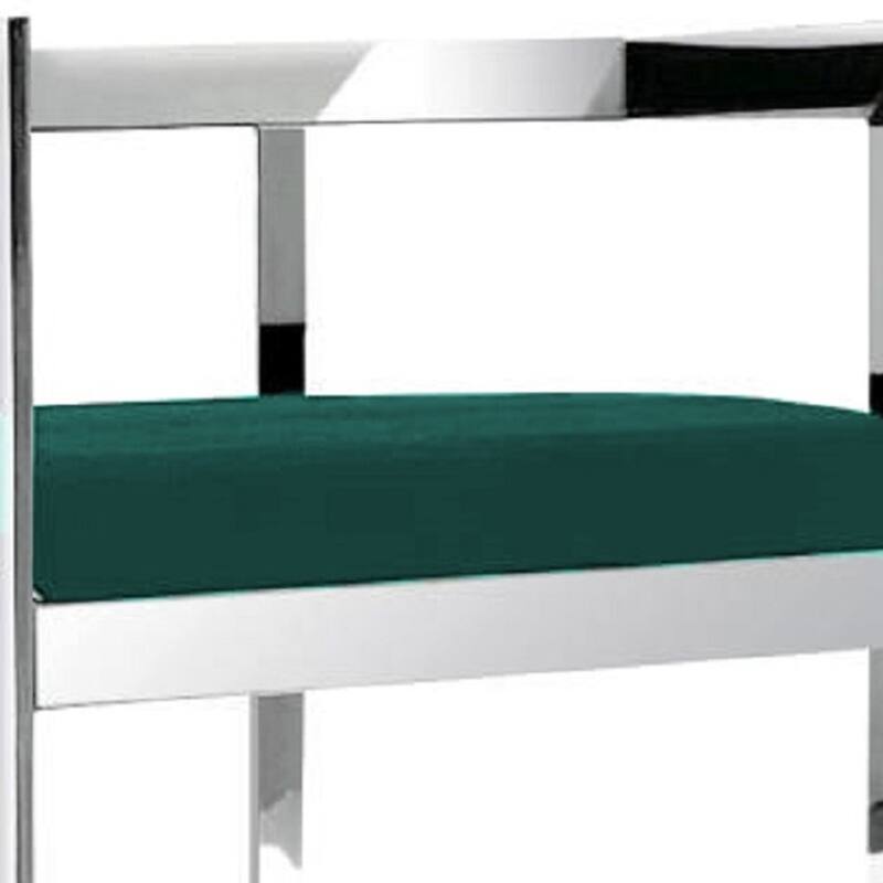 HomeRoots 30" Green and Silver Metal and Velvet Low Back Bar Height Bar Chair