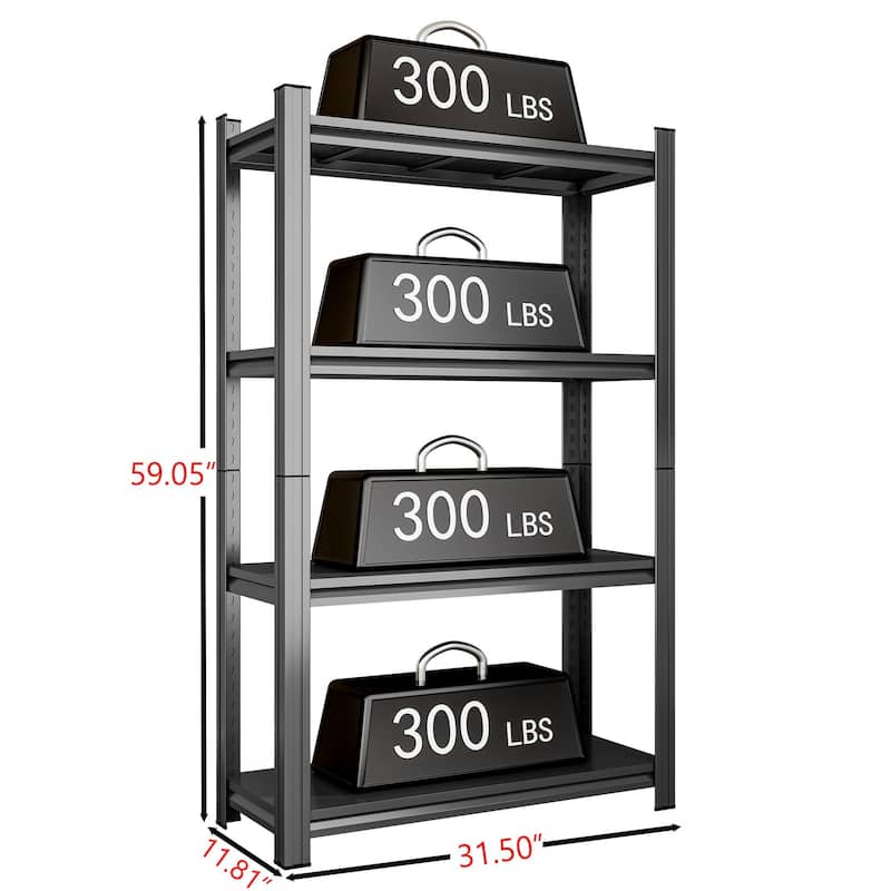4-Tier Adjustable Metal Storage Shelf, For Garage, Shed, Supermarket, Living Room, Multi-Purpose Storage Shelf