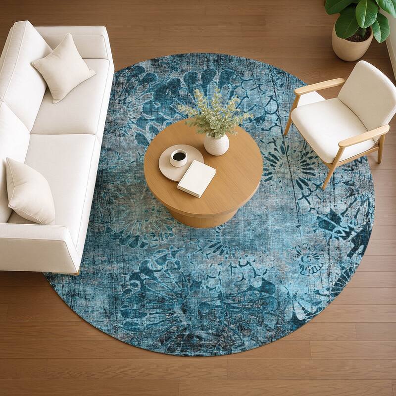 Machine Washable Indoor/ Outdoor Modern Floral Chantille Rug