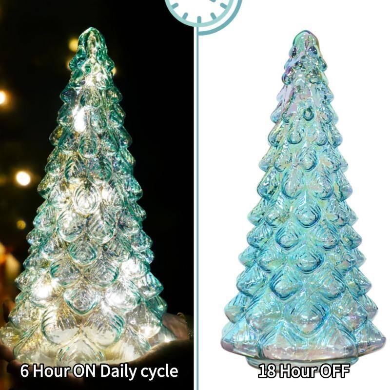 Blue Glass Xmas Tree Light 10" Holiday Table Decor for Mantel, Home, Office - N/A