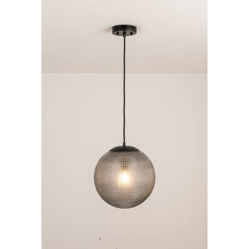 1-Light Modern Indoor Black Finish Metal Globe Textured Glass Kitchen Pendant Lighting over Island