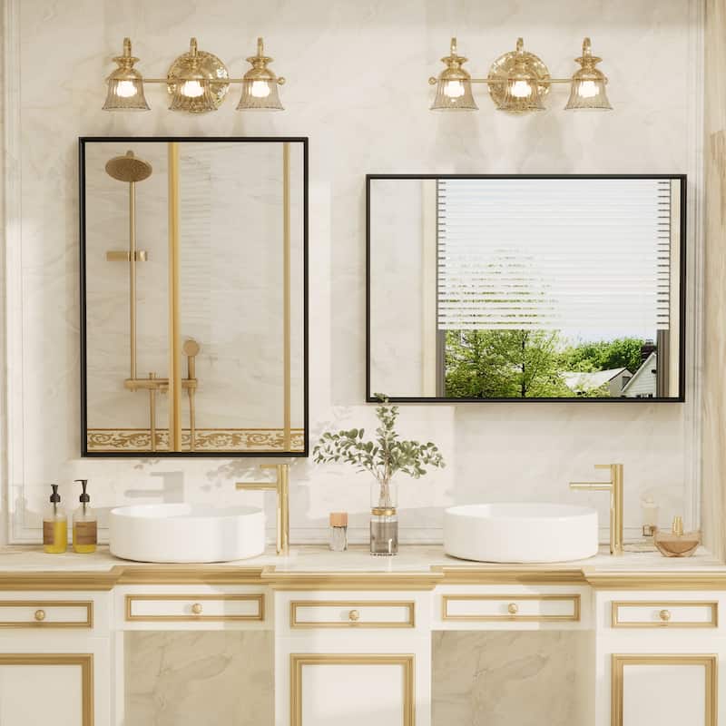 Full Size Metal Frame Wall Mirror Black Tempered Glass for Bathroom