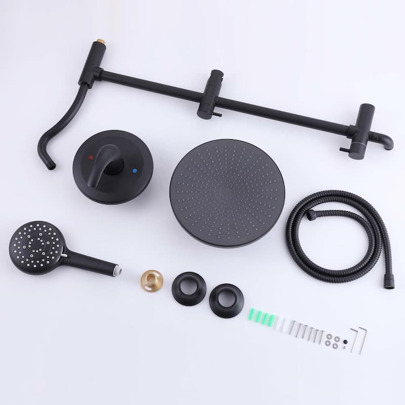 High Pressure 5-Way 10'' Rain Shower Head Black with Handheld Shower Slide Bar