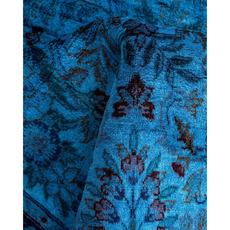 Fine Vibrance One-of-a-Kind Hand-Knotted Runner Rug - Blue, 2' 8" x 14' 7" - 2' 8" x 14' 7"