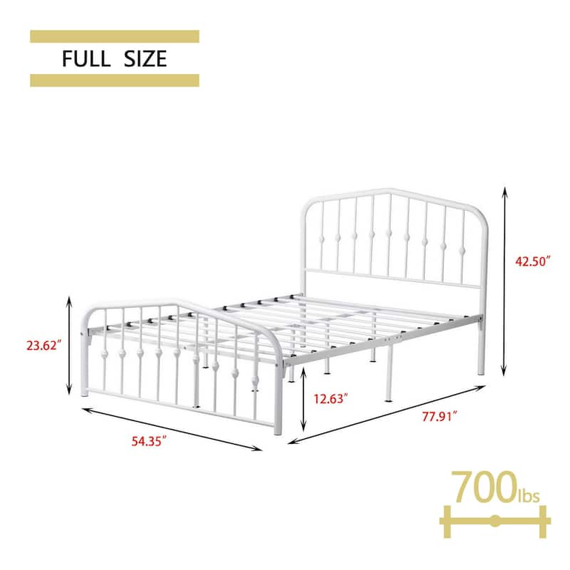 Alazyhome Platform Metal Bed Frame with Headboard, Iron Slat Support