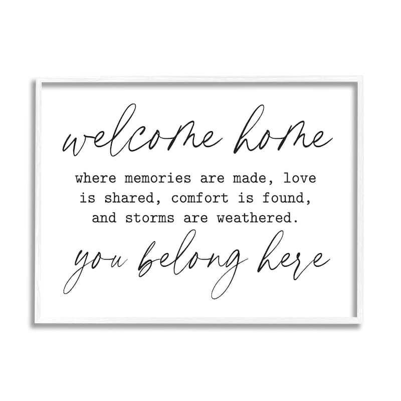 Stupell Welcome Home Belonging Family Quote Casual Script Framed Wall Art, Design by Lettered and Lined - White - 20 x 16 - White
