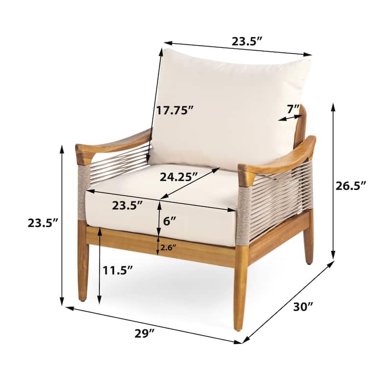 Christopher Knight Home - Riviera Acacia Wood Patio Club Chair with Woven Rope Accents