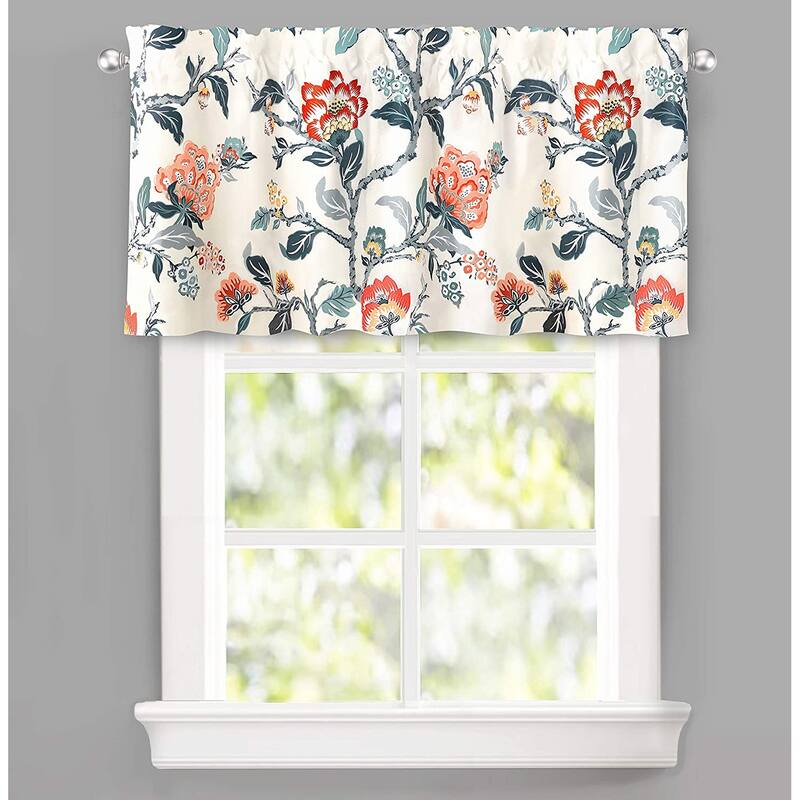 DriftAway Ada Botanical Print Lined Flower Leaf Thermal Insulated Window Valance - 52'' width x 24'' length