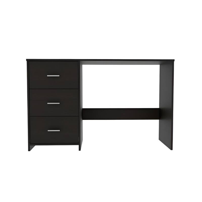 48-Inch Black Modern Computer Desk with 3 Drawers Sleek Rectangular Manufactured Wood Office Desk for Home & Professional Use