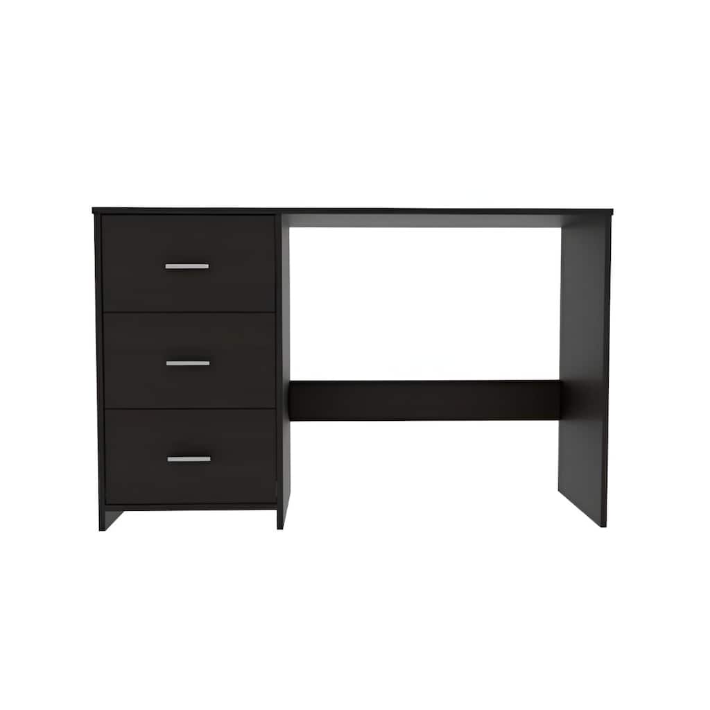 48-Inch Black Modern Computer Desk with 3 Drawers Sleek Rectangular Manufactured Wood Office Desk for Home & Professional Use