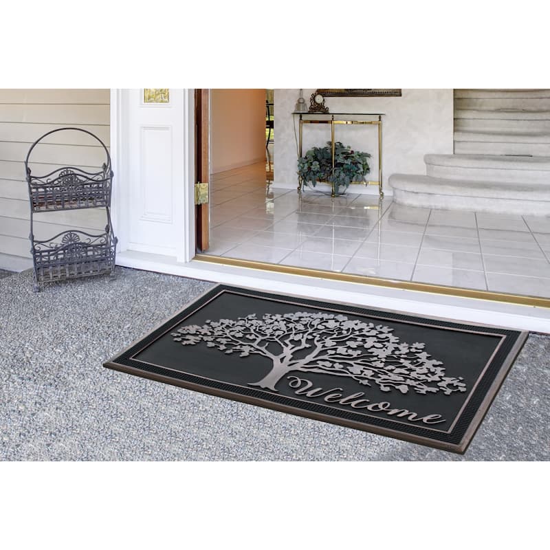 A1HC 100% Rubber Front Door Mat, All Season Large Size, Thin Profile Heavy Duty Doormat for Indoor Outdoor Use