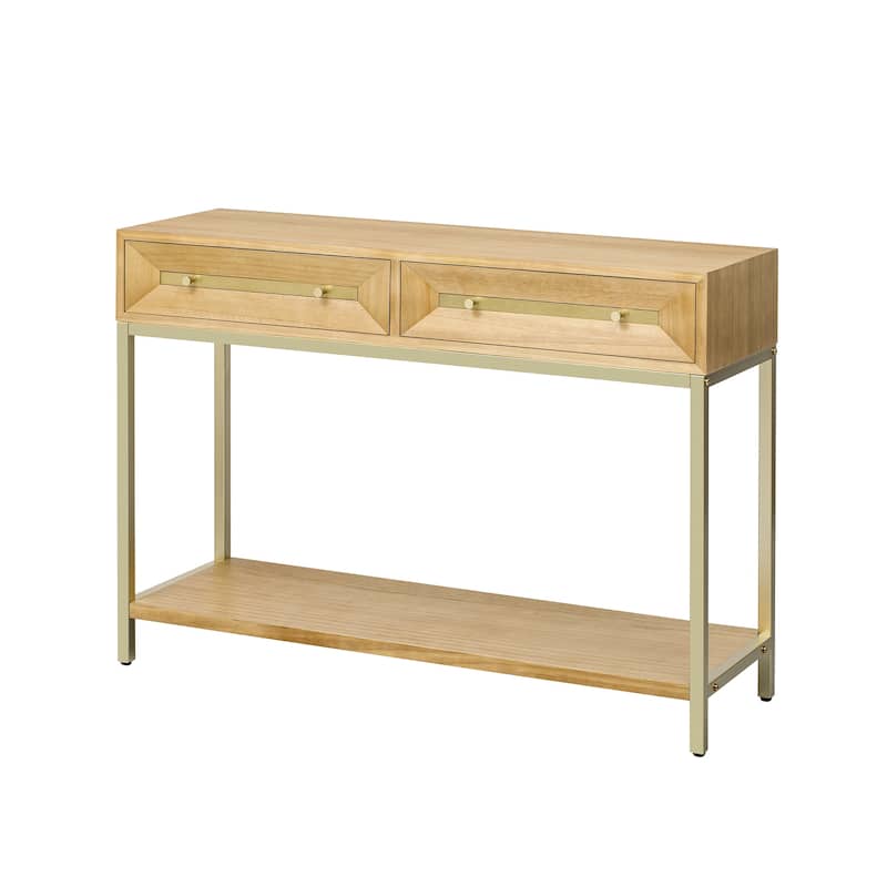 Retro Console Table Hallway Table with 2 Geometric Bevel Drawers, for Entryway and Living Room, Natural