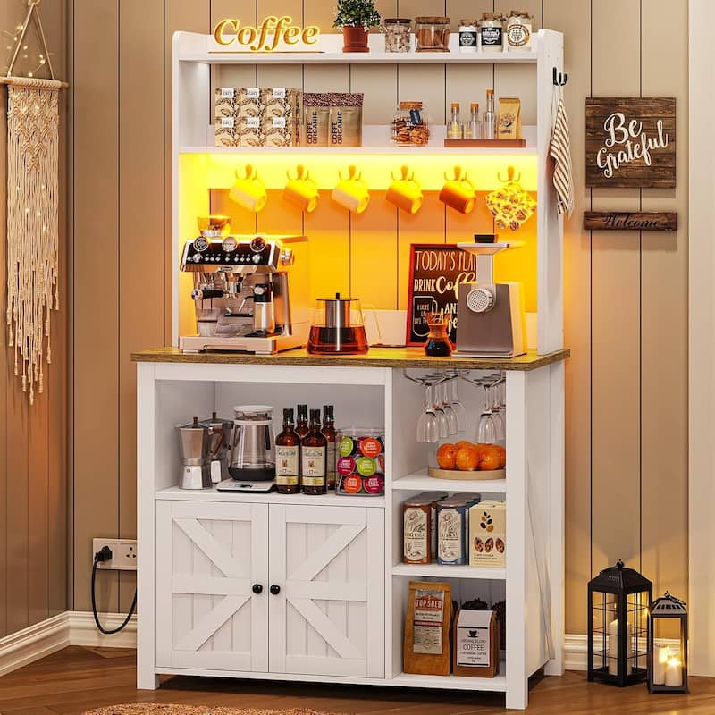 Baker's Rack Coffee Bar Cabinet Microwave Stand Kitchen Cabinet - White